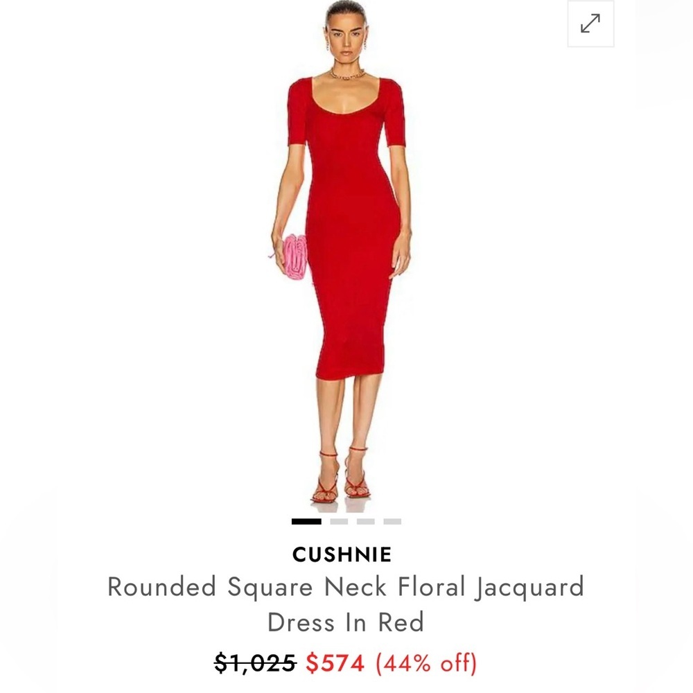 Cushnie Rounded Square Neck Floral Jacquard Dress In Red